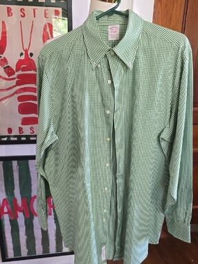 Brooks Brothers Green Gingham Button-Down Shirt